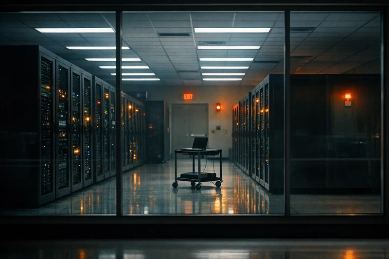 Operation Midnight Cipher — hospital data center with amber warning lights